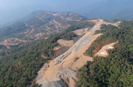 Aerial view of Lailenpi airstrip under construction